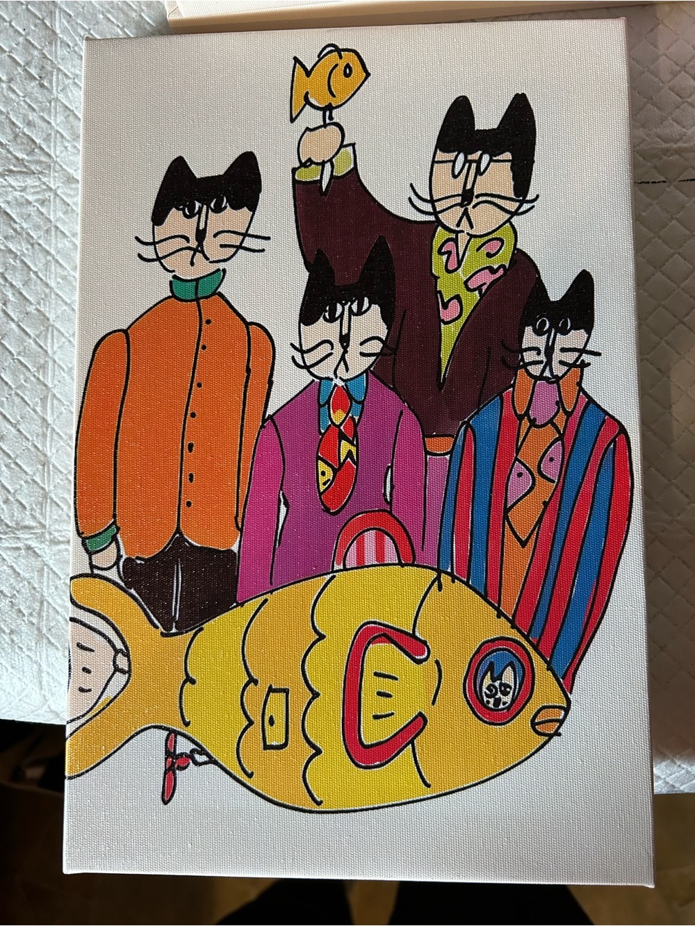 Colorful Cat Band Canvas Art - Yellow, Orange, Pink Accents